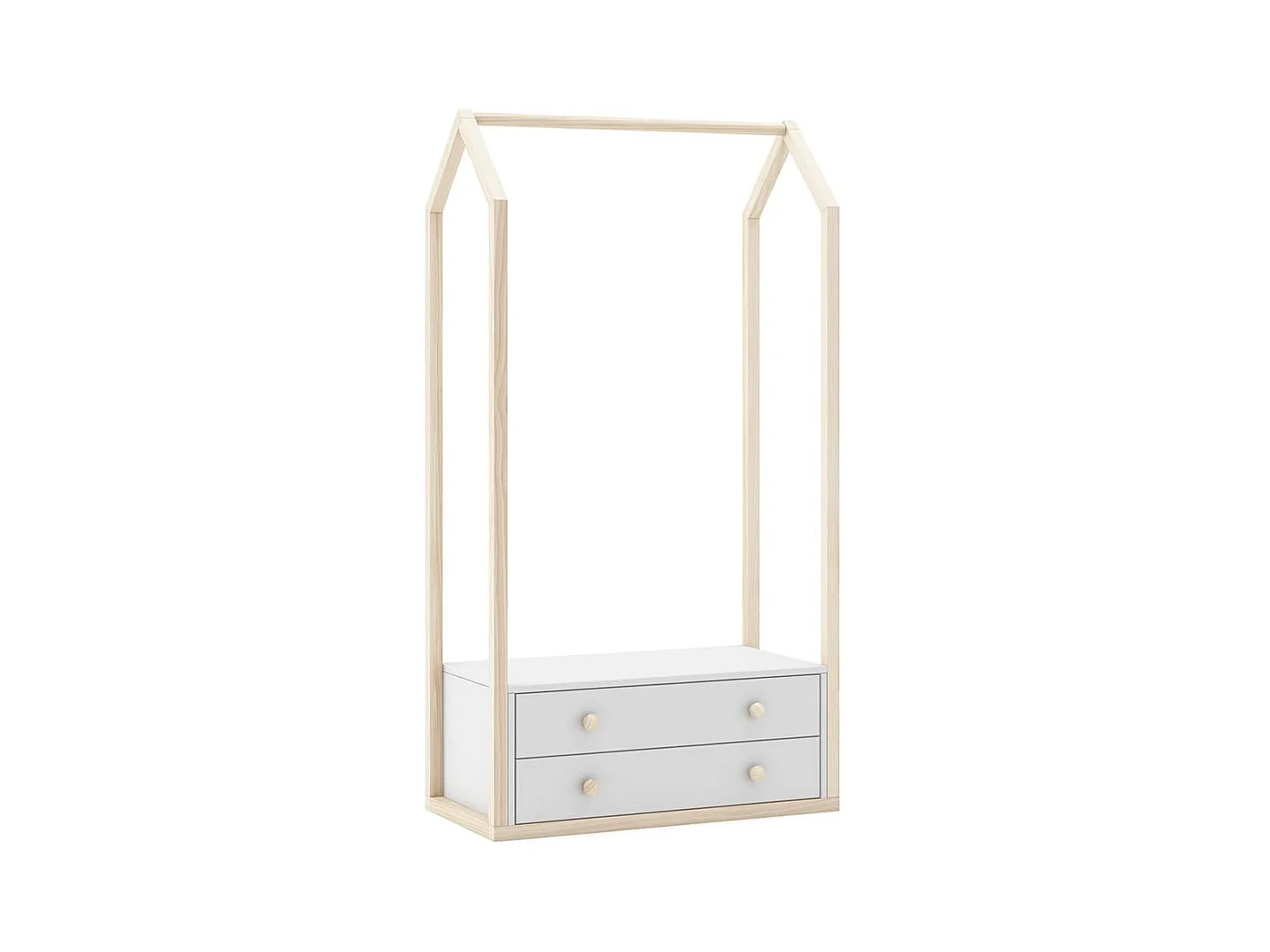 KAINA - Penderie 2 Tiroirs en MDF et Pin Coloris Blanc et Naturel