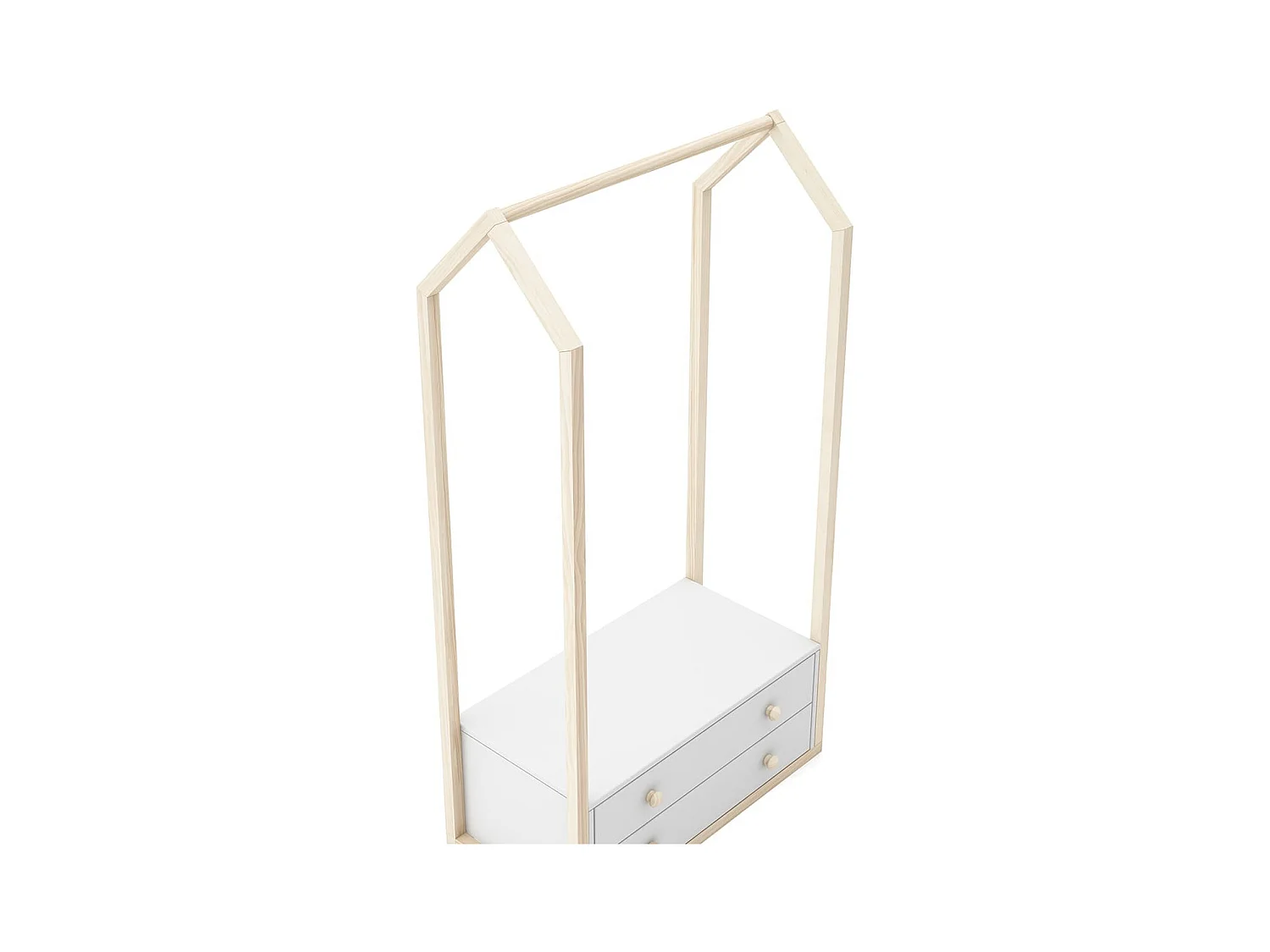 KAINA - Penderie 2 Tiroirs en MDF et Pin Coloris Blanc et Naturel