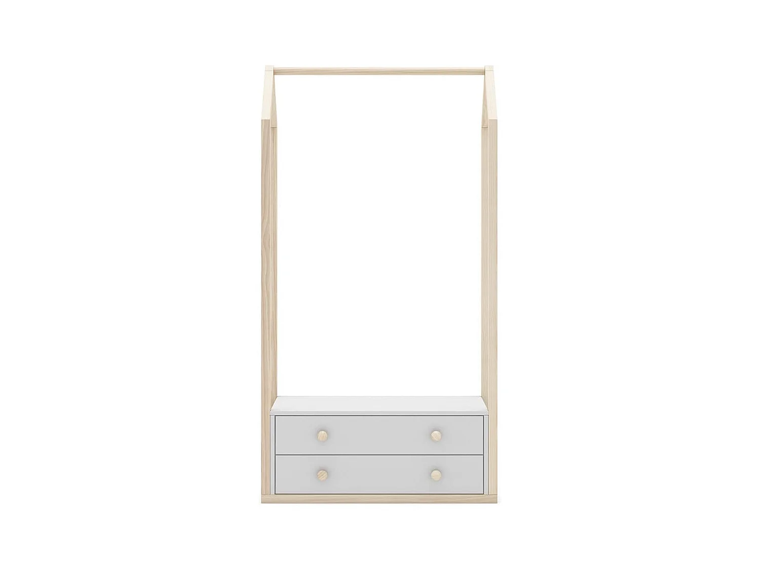 KAINA - Penderie 2 Tiroirs en MDF et Pin Coloris Blanc et Naturel