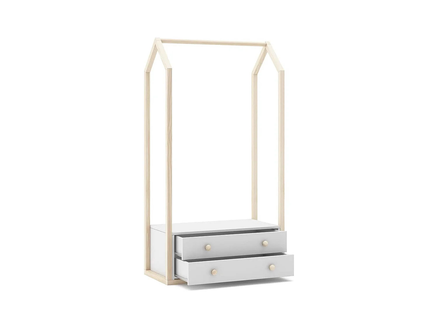 KAINA - Penderie 2 Tiroirs en MDF et Pin Coloris Blanc et Naturel