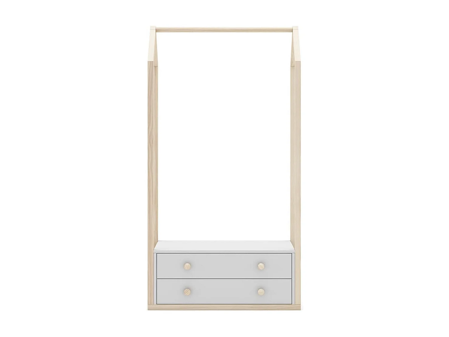 KAINA - Penderie 2 Tiroirs en MDF et Pin Coloris Blanc et Naturel