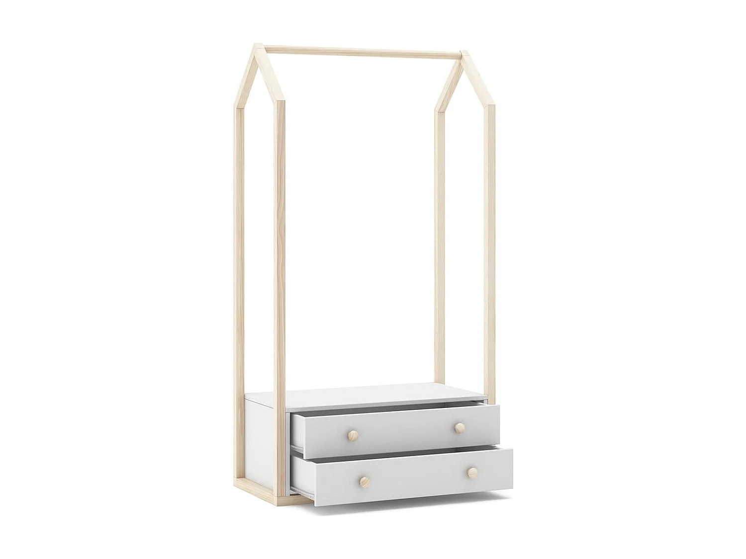 KAINA - Penderie 2 Tiroirs en MDF et Pin Coloris Blanc et Naturel