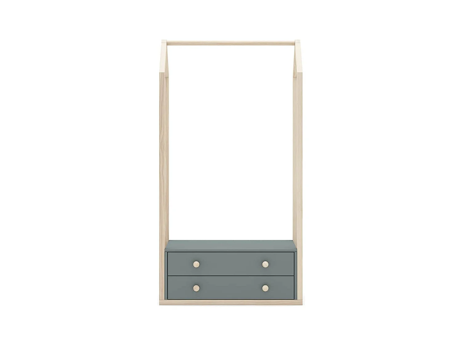 KAINA - Penderie 2 Tiroirs en MDF et Pin Coloris Gris Vert et Naturel