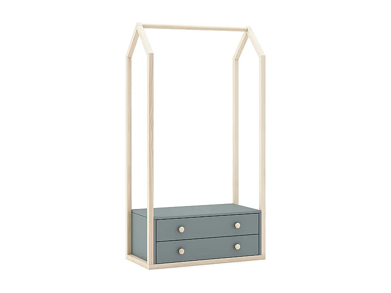 KAINA - Penderie 2 Tiroirs en MDF et Pin Coloris Gris Vert et Naturel