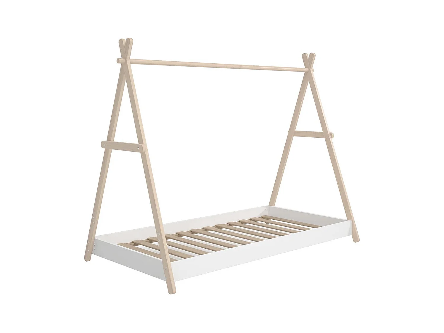 KANOA - Lit Tipi 90x200cm Hauteur Réglable en MDF et Pin Coloris Blanc