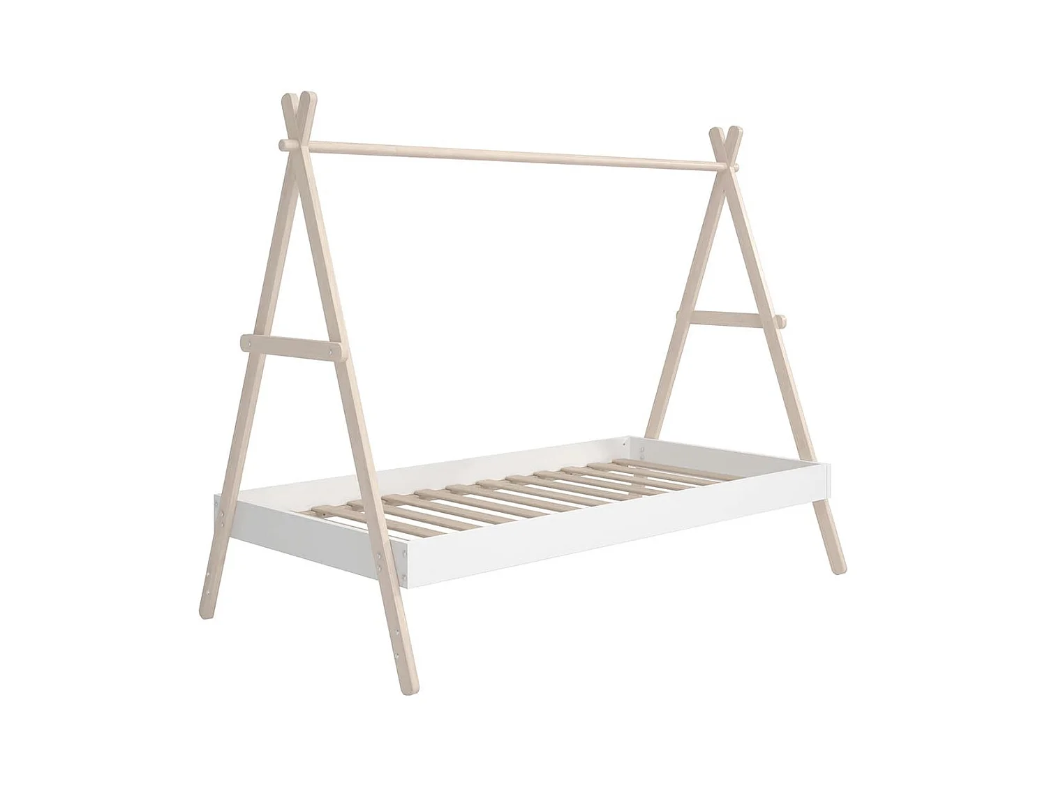 KANOA - Lit Tipi 90x200cm Hauteur Réglable en MDF et Pin Coloris Blanc