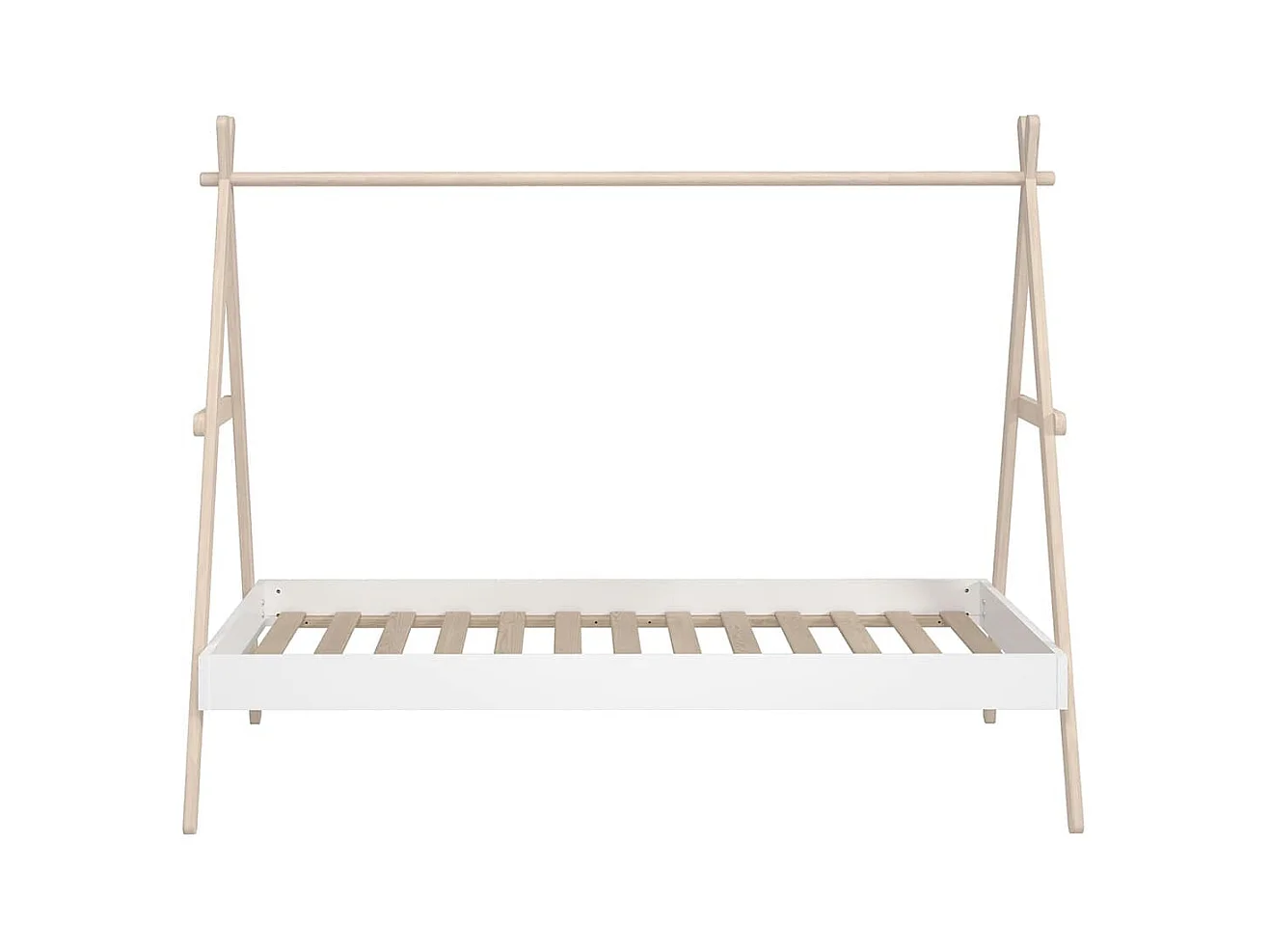 KANOA - Lit Tipi 90x200cm Hauteur Réglable en MDF et Pin Coloris Blanc