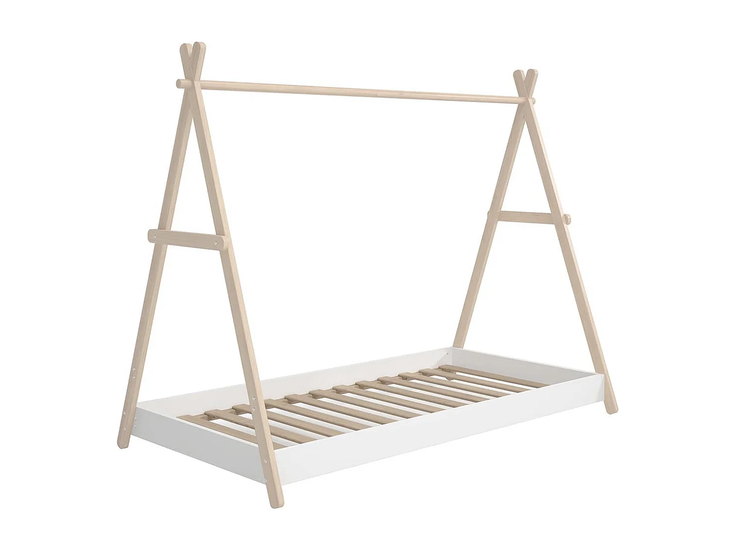 KANOA - Lit Tipi 90x200cm Hauteur Réglable en MDF et Pin Coloris Blanc