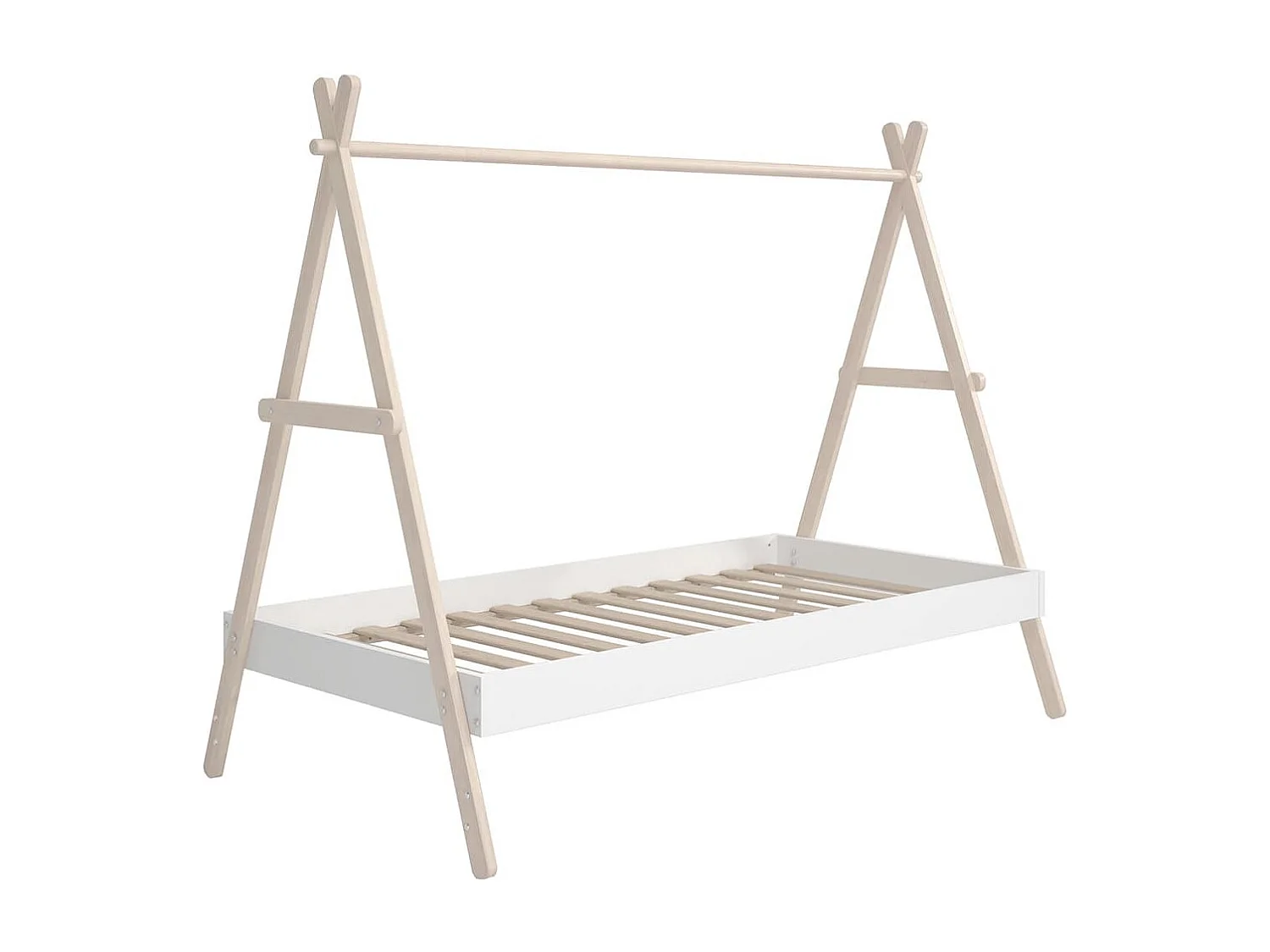 KANOA - Lit Tipi 90x200cm Hauteur Réglable en MDF et Pin Coloris Blanc