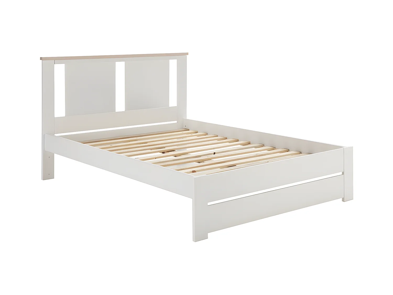 EMORI - Lit 140x190cm Ajouré MDF et Pin Coloris Blanc et Effet Chêne