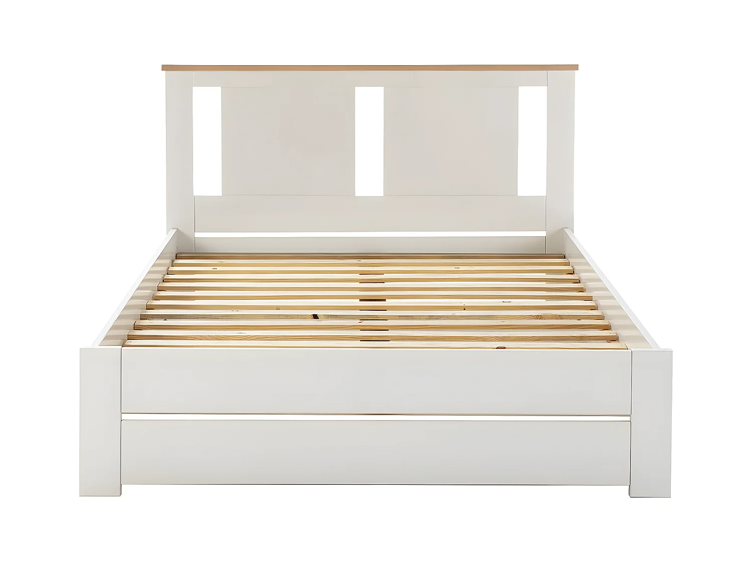 EMORI - Lit 140x190cm Ajouré MDF et Pin Coloris Blanc et Effet Chêne