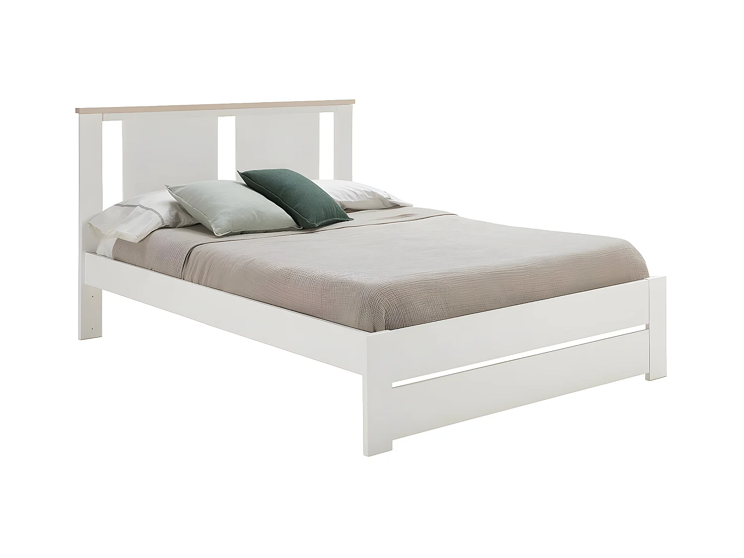 EMORI - Lit 140x190cm Ajouré MDF et Pin Coloris Blanc et Effet Chêne