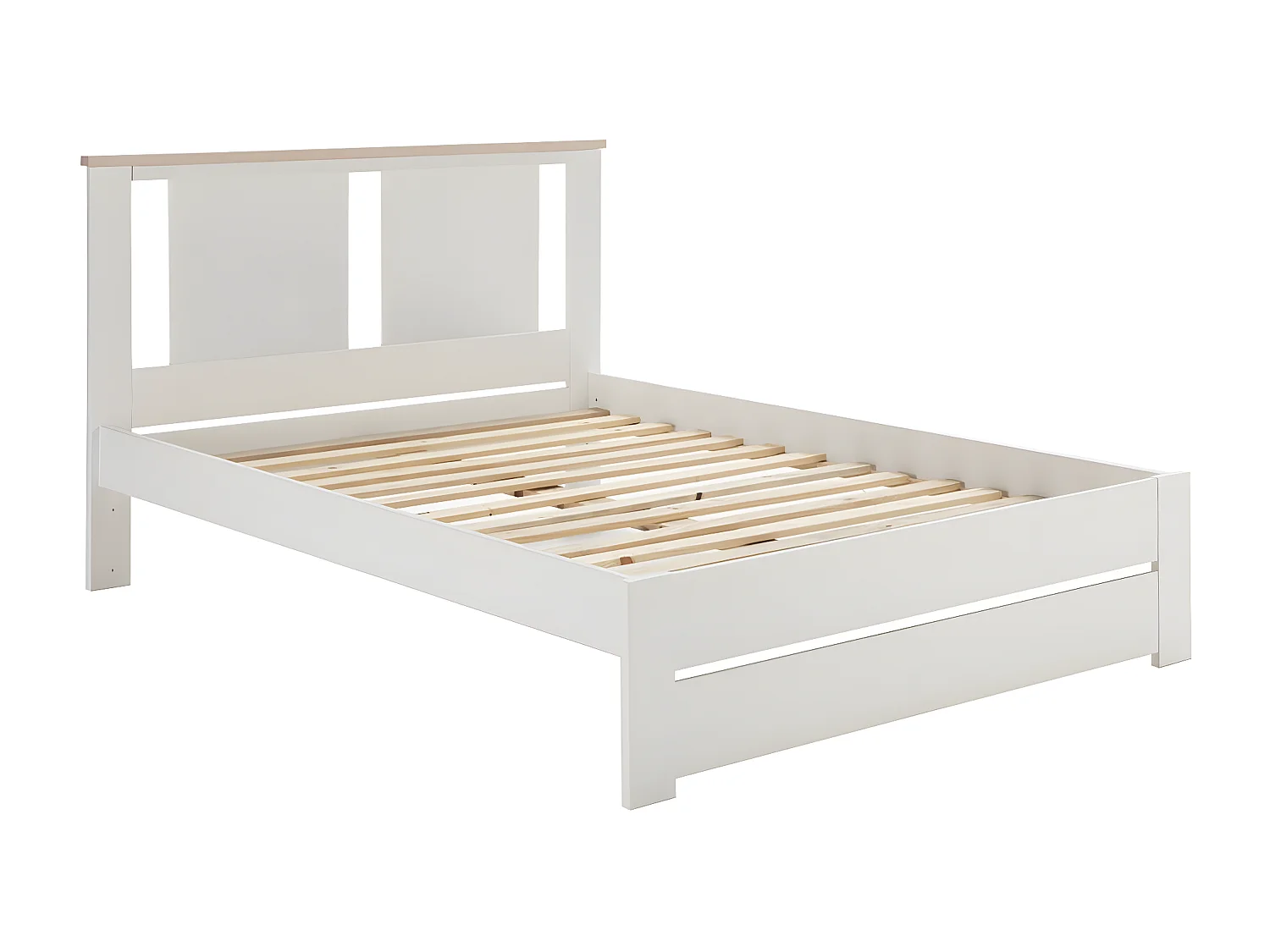 EMORI - Lit 140x190cm Ajouré MDF et Pin Coloris Blanc et Effet Chêne