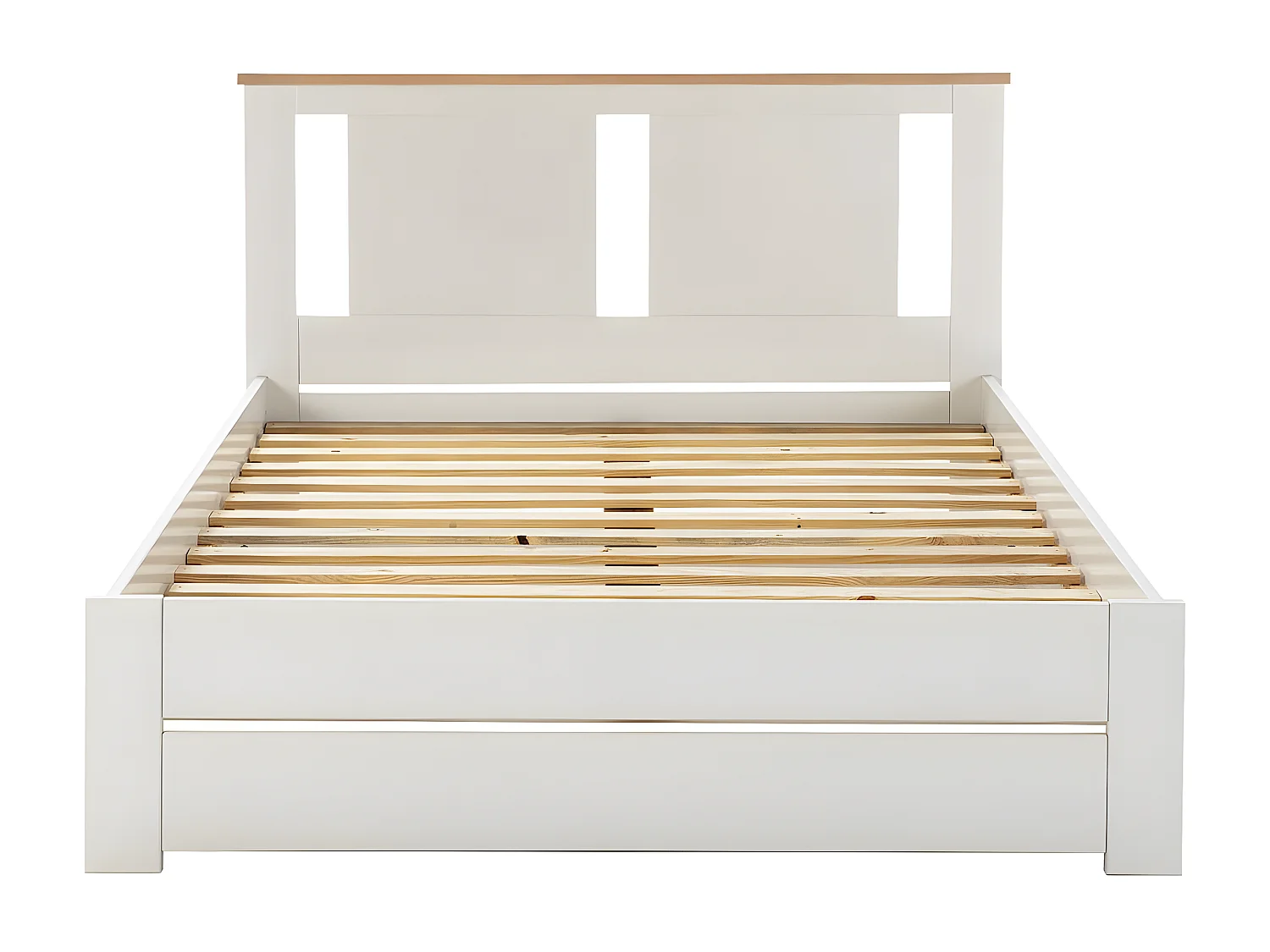 EMORI - Lit 140x190cm Ajouré MDF et Pin Coloris Blanc et Effet Chêne