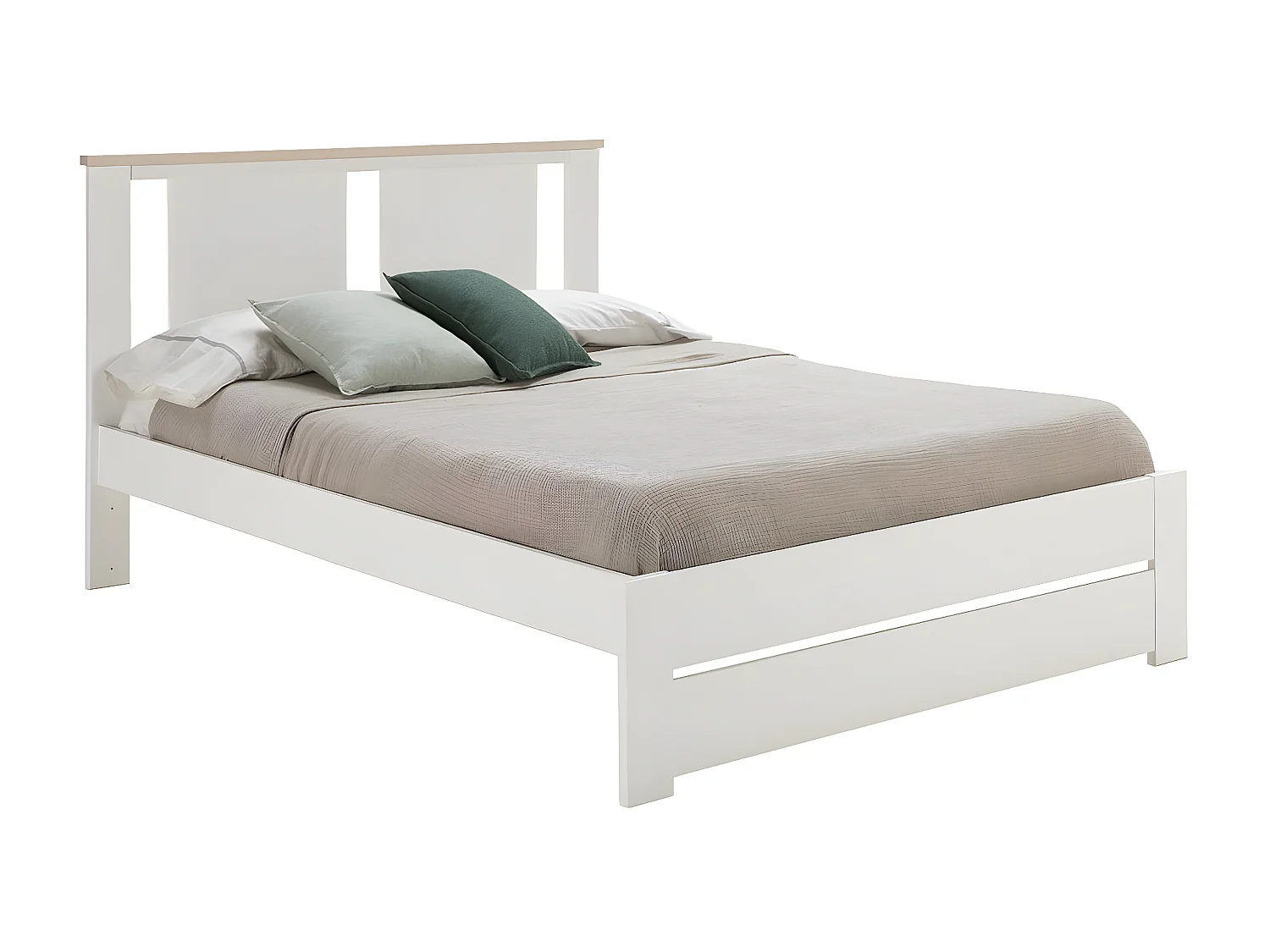 EMORI - Lit 140x190cm Ajouré MDF et Pin Coloris Blanc et Effet Chêne