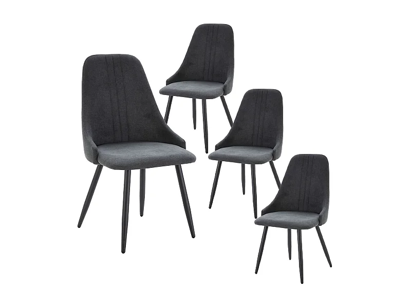 MICAT - Lot de 4 Chaises Tissu Gris Antracite 3 Lignes Surpiquées Pieds Métal Noir