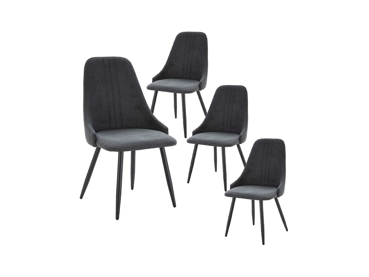 MICAT - Lot de 4 Chaises Tissu Gris Antracite 3 Lignes Surpiquées Pieds Métal Noir