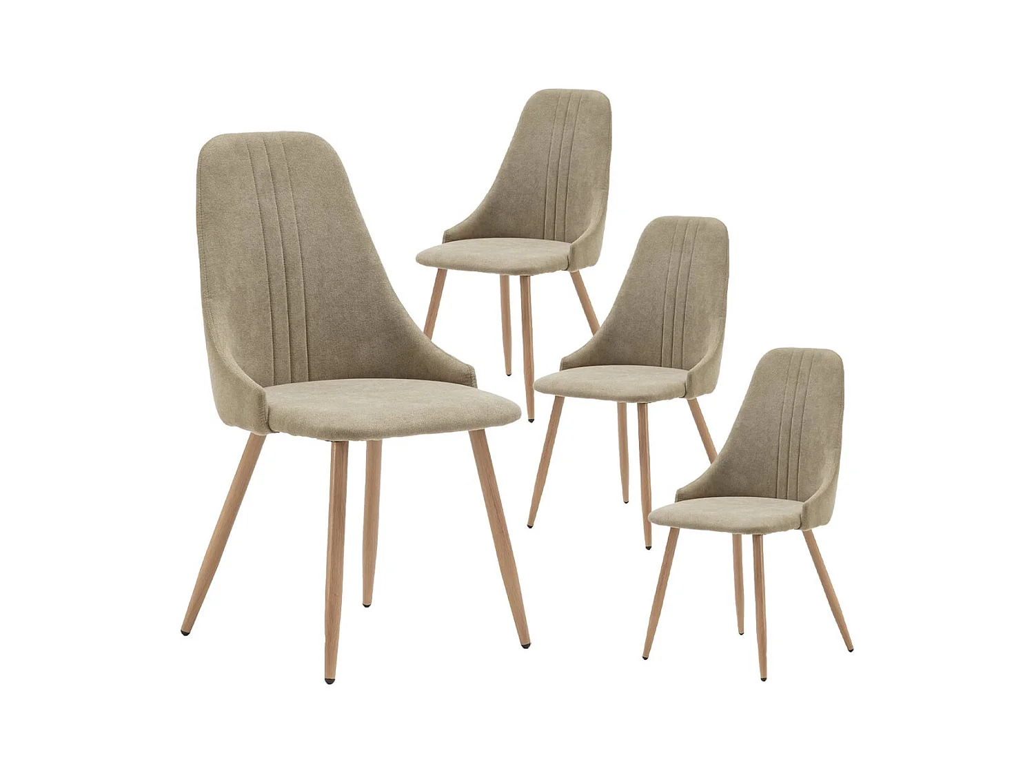 MICAT - Lot de 4 Chaises Tissu Vert 3 Lignes Surpiquées Pieds Métal Effet Bois