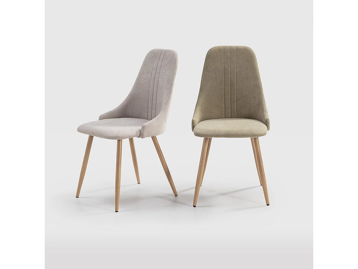 MICAT - Lot de 4 Chaises Tissu Vert 3 Lignes Surpiquées Pieds Métal Effet Bois