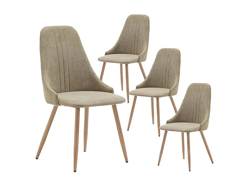 MICAT - Lot de 4 Chaises Tissu Vert 3 Lignes Surpiquées Pieds Métal Effet Bois