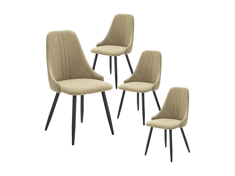 MICAT - Lot de 4 Chaises Tissu Vert 3 Lignes Surpiquées Pieds Métal Noir