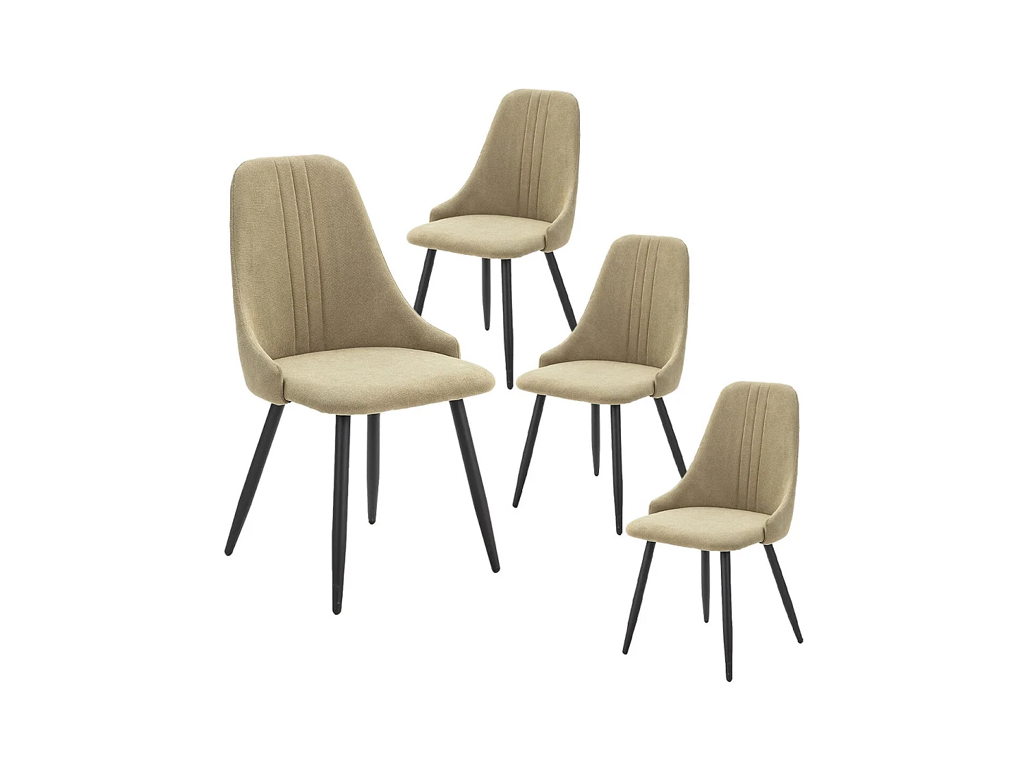 MICAT - Lot de 4 Chaises Tissu Vert 3 Lignes Surpiquées Pieds Métal Noir
