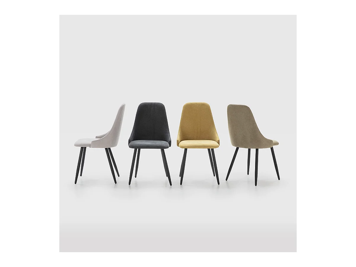 MICAT - Lot de 4 Chaises Tissu Vert 3 Lignes Surpiquées Pieds Métal Noir