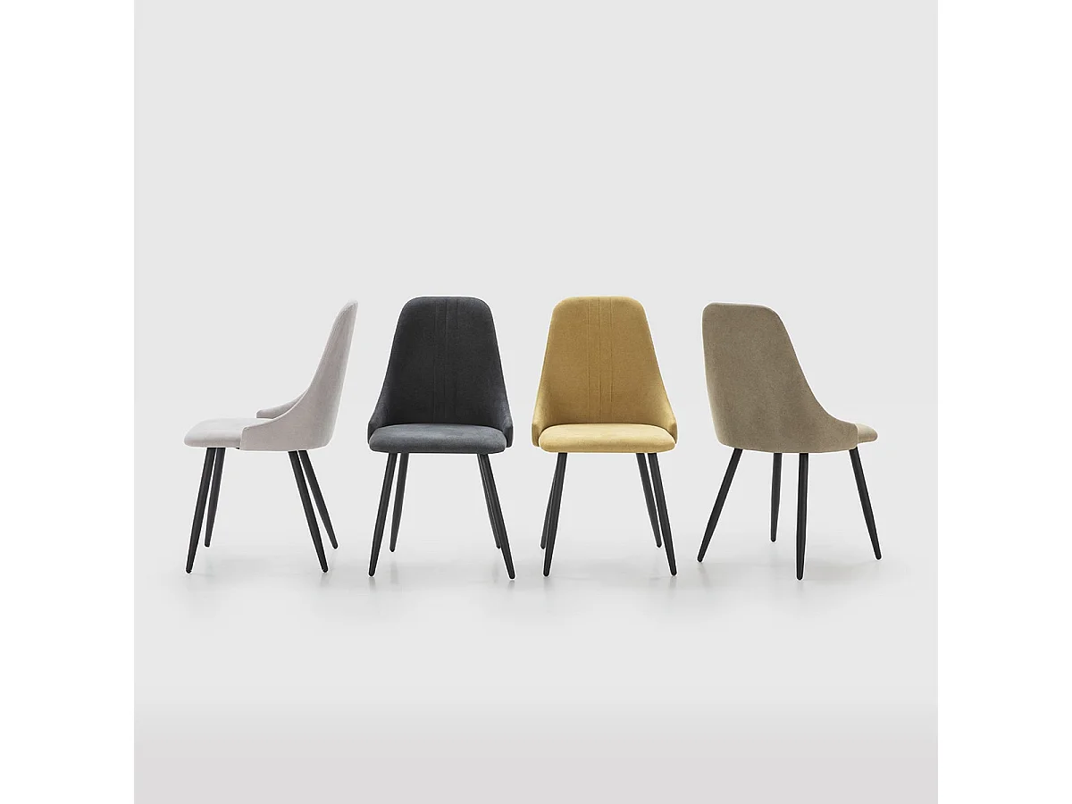 MICAT - Lot de 4 Chaises Tissu Vert 3 Lignes Surpiquées Pieds Métal Noir