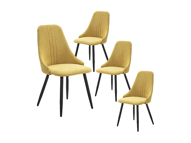 MICAT - Lot de 4 Chaises Tissu Jaune 3 Lignes Surpiquées Pieds Métal Noir