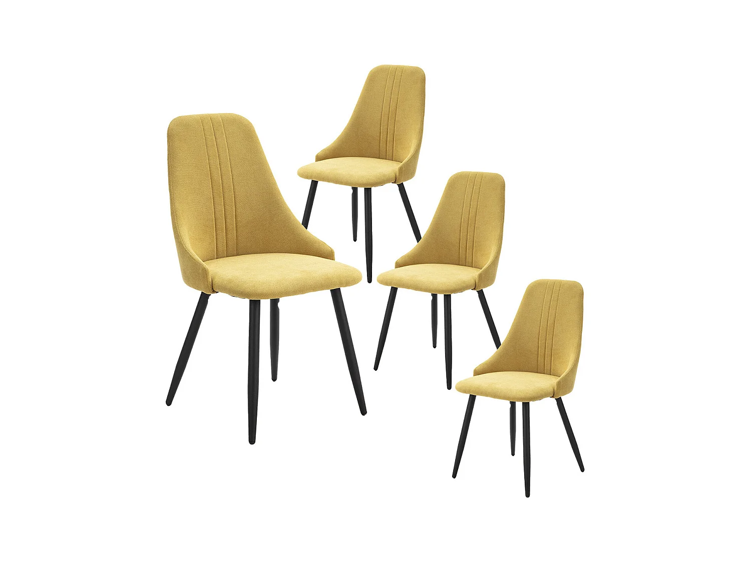 MICAT - Lot de 4 Chaises Tissu Jaune 3 Lignes Surpiquées Pieds Métal Noir
