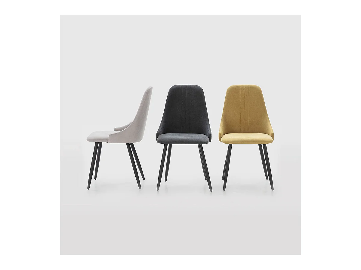 MICAT - Lot de 4 Chaises Tissu Jaune 3 Lignes Surpiquées Pieds Métal Noir