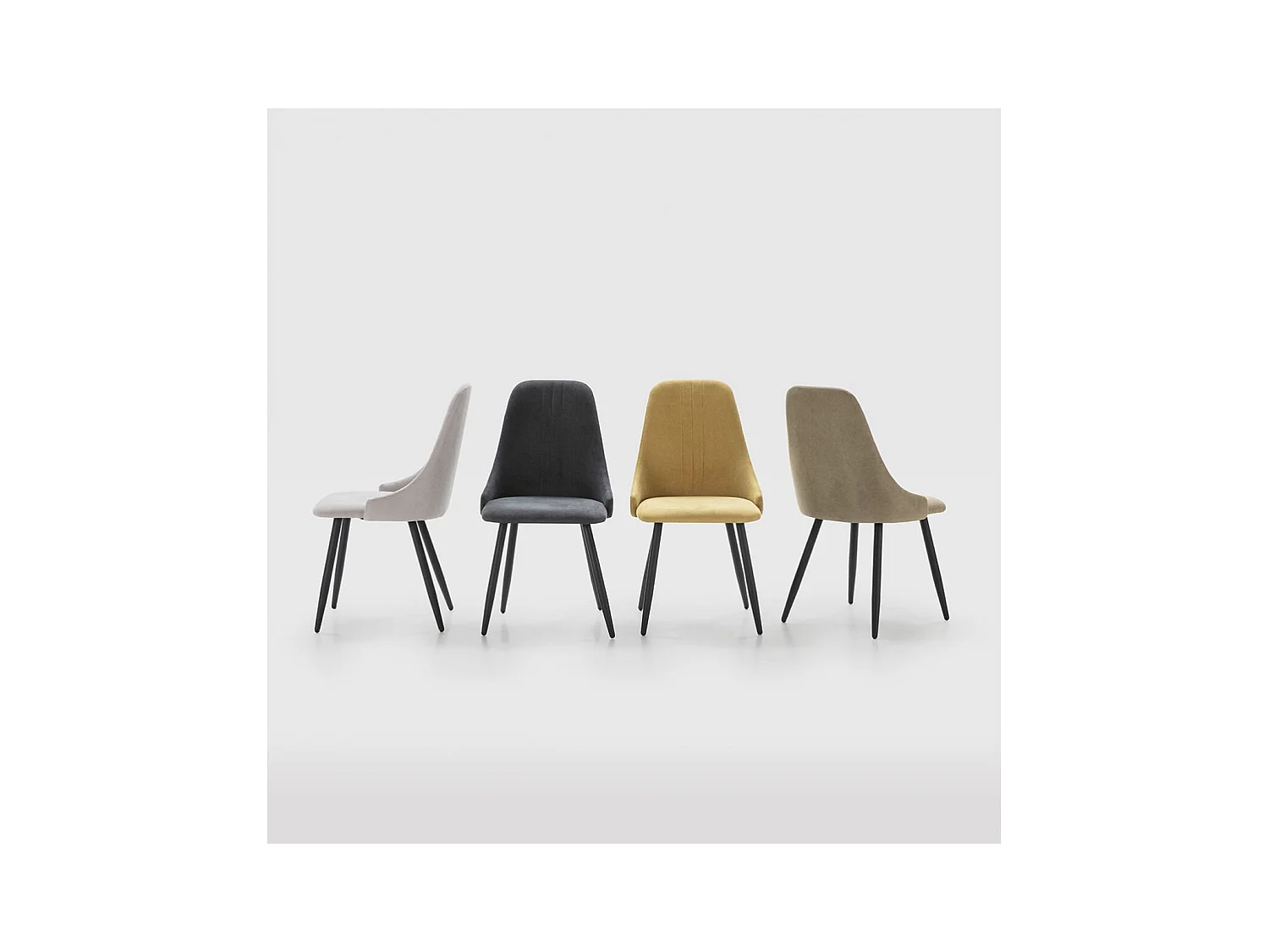 MICAT - Lot de 4 Chaises Tissu Jaune 3 Lignes Surpiquées Pieds Métal Noir