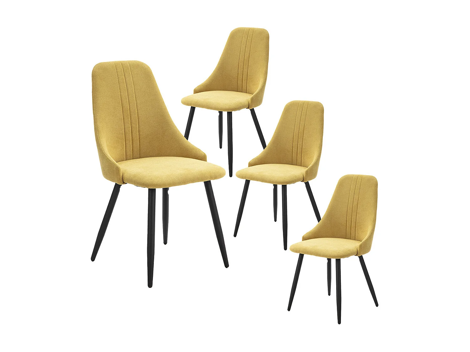 MICAT - Lot de 4 Chaises Tissu Jaune 3 Lignes Surpiquées Pieds Métal Noir