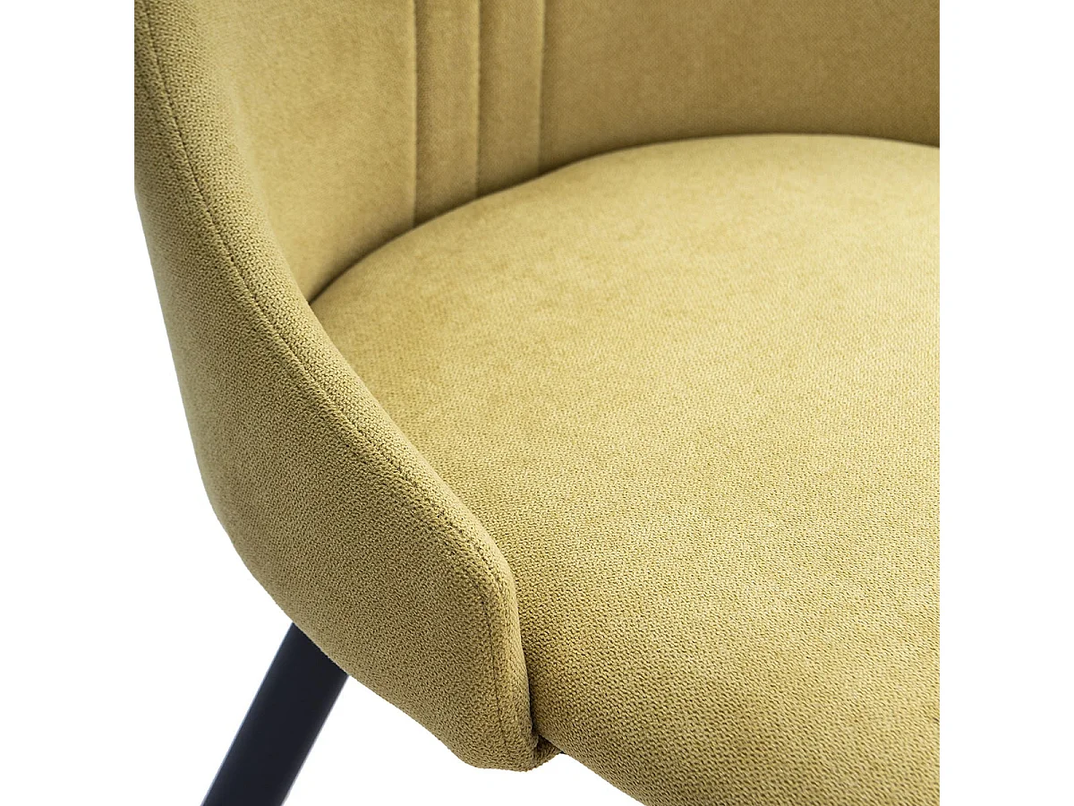 MICAT - Lot de 4 Chaises Tissu Jaune 3 Lignes Surpiquées Pieds Métal Noir