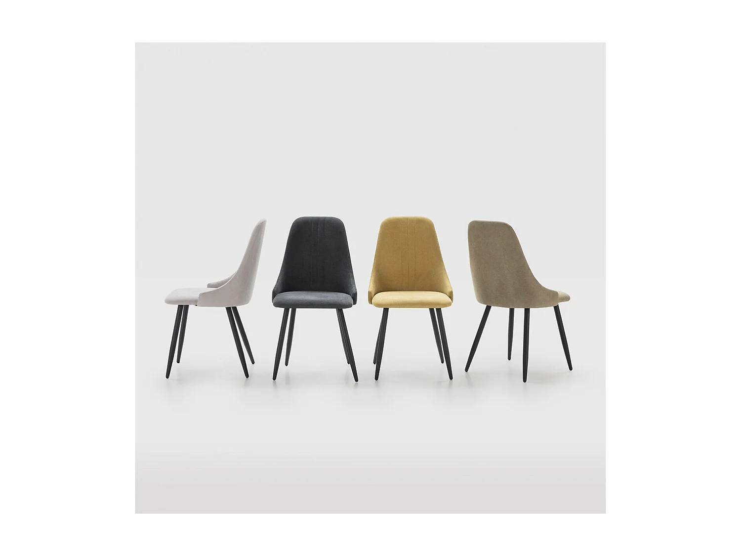 MICAT - Lot de 4 Chaises Tissu Jaune 3 Lignes Surpiquées Pieds Métal Noir