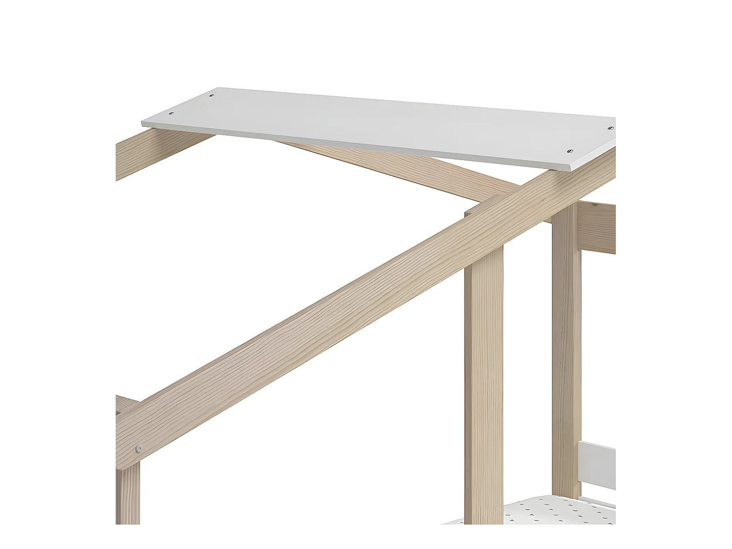 MESSA - Lit Cabane 90x190cm MDF et Pin Coloris Blanc et Naturel