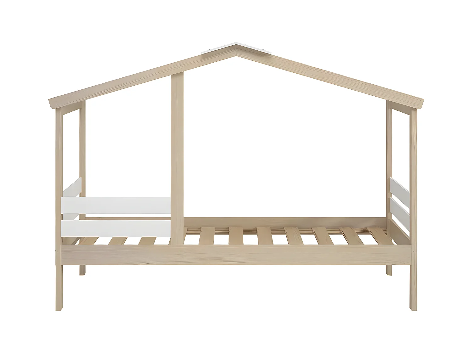 MESSA - Lit Cabane 90x190cm MDF et Pin Coloris Blanc et Naturel