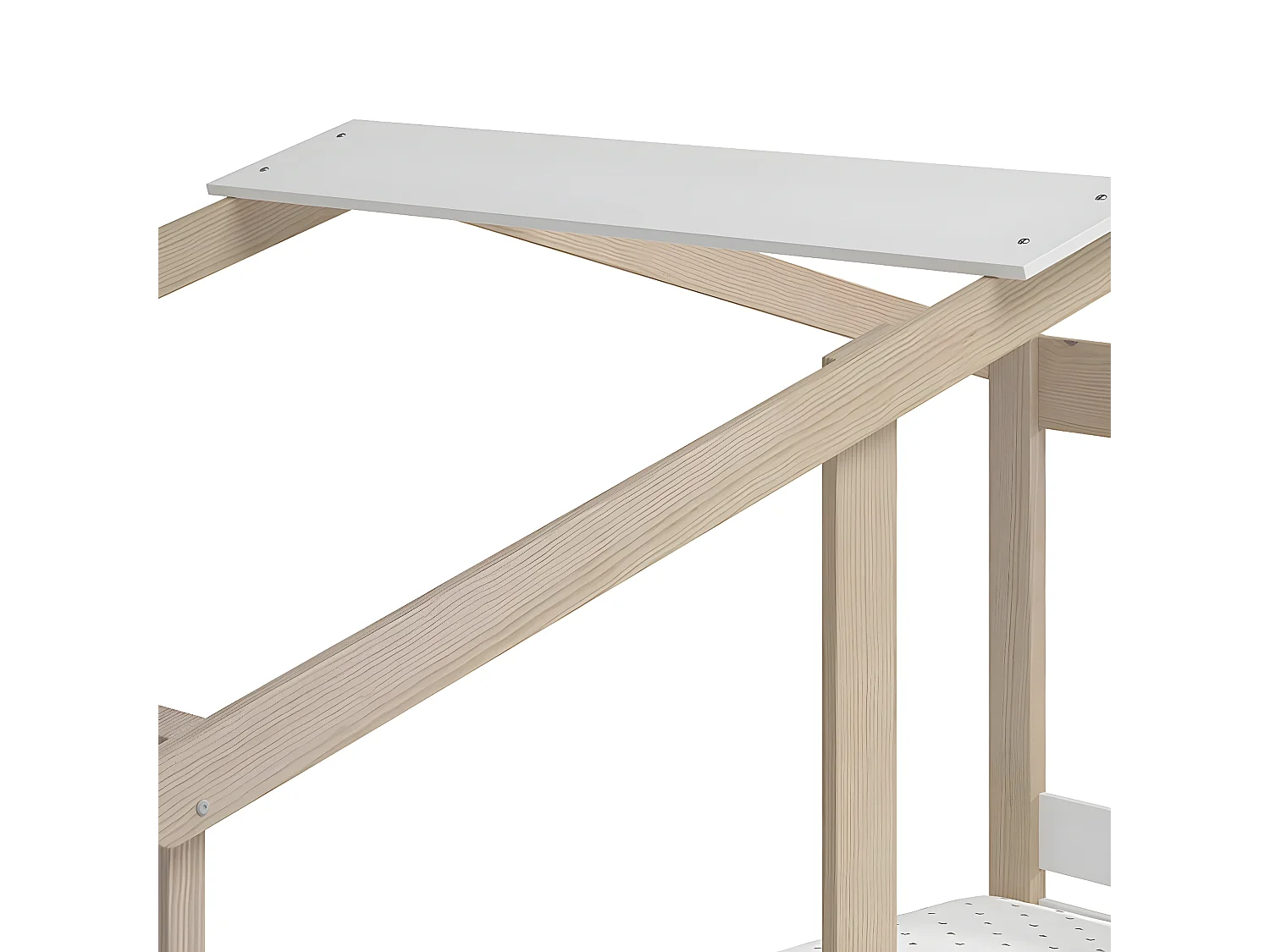 MESSA - Lit Cabane 90x190cm MDF et Pin Coloris Blanc et Naturel