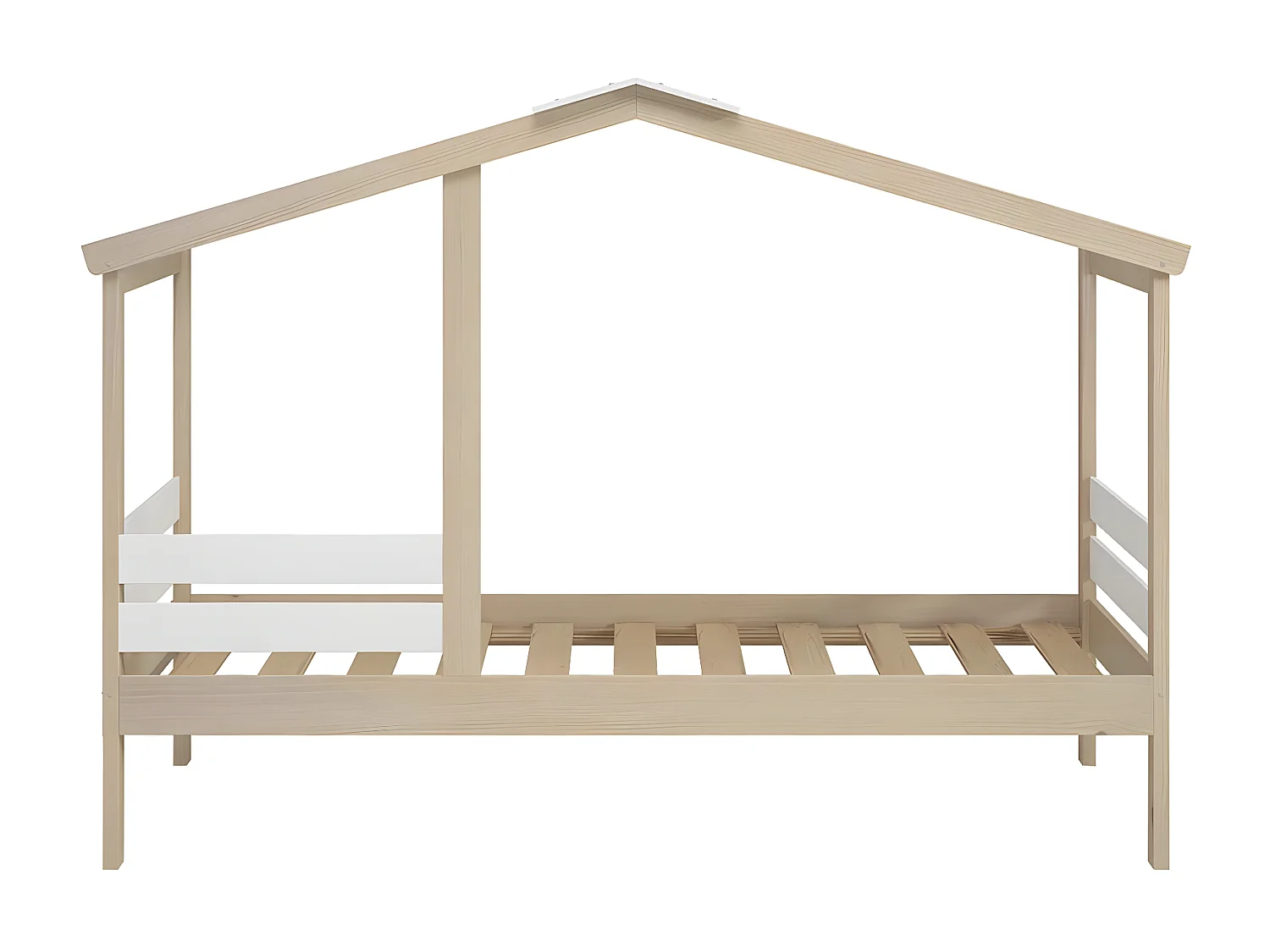 MESSA - Lit Cabane 90x190cm MDF et Pin Coloris Blanc et Naturel