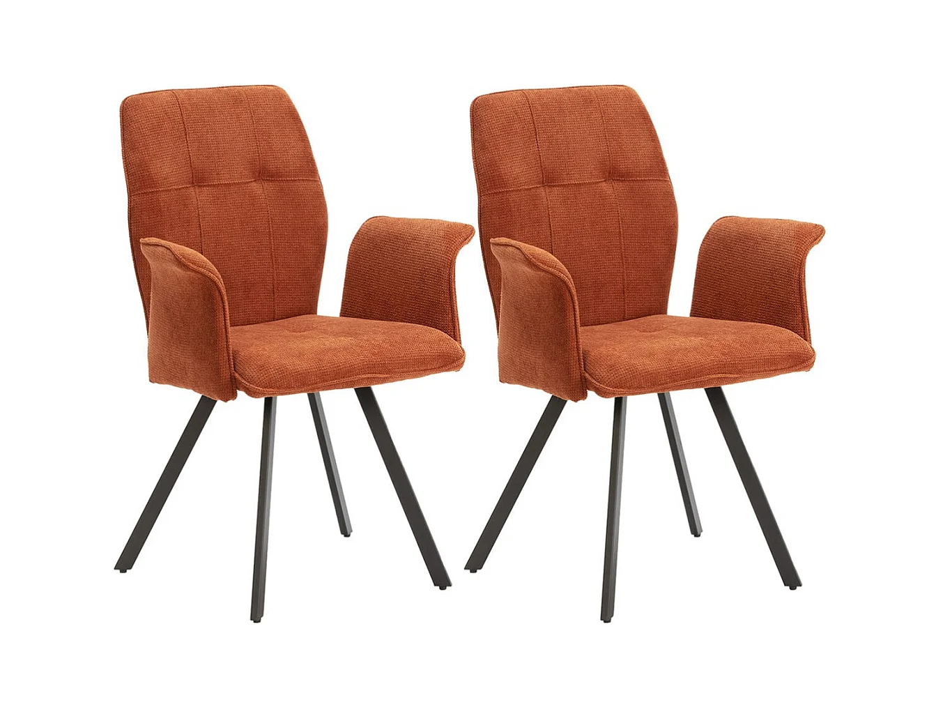 SELMA - Lot de 2 Fauteuils Tissu Marron Effet Tricoté Pieds Métal Noir