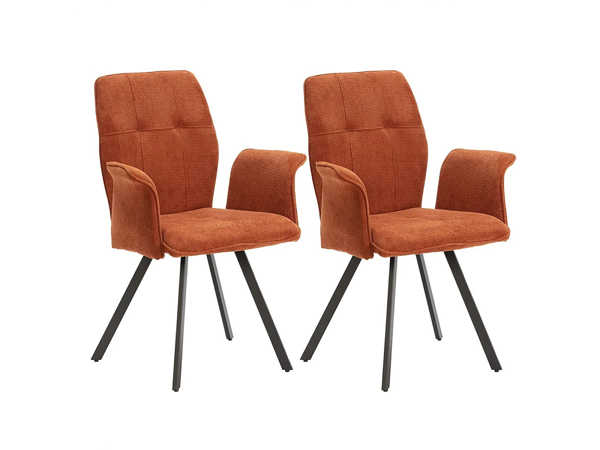 SELMA - Lot de 2 Fauteuils Tissu Marron Effet Tricoté Pieds Métal Noir