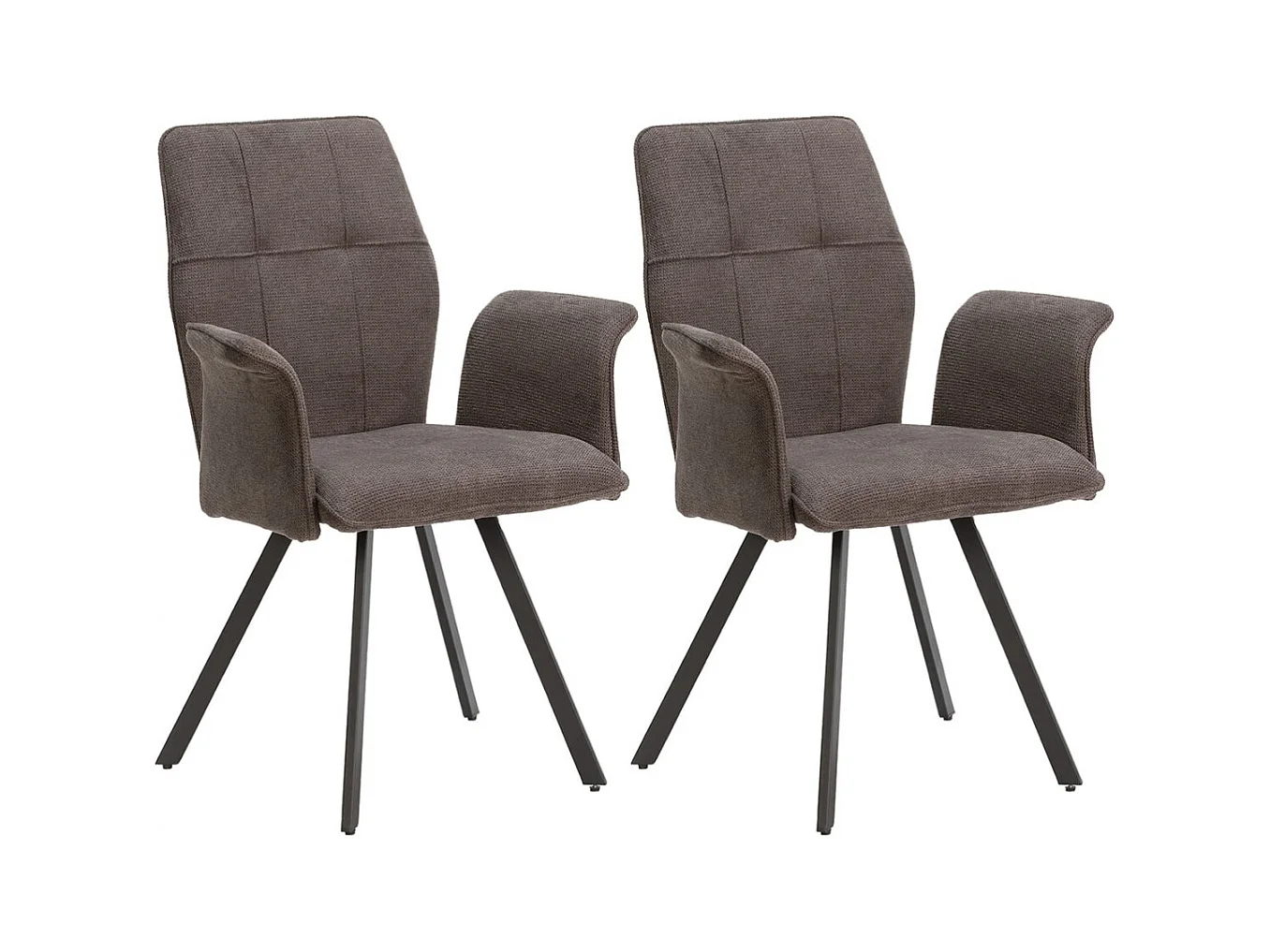SELMA - Lot de 2 Fauteuils Tissu Gris Anthracite Effet Tricoté Pieds Métal Noir