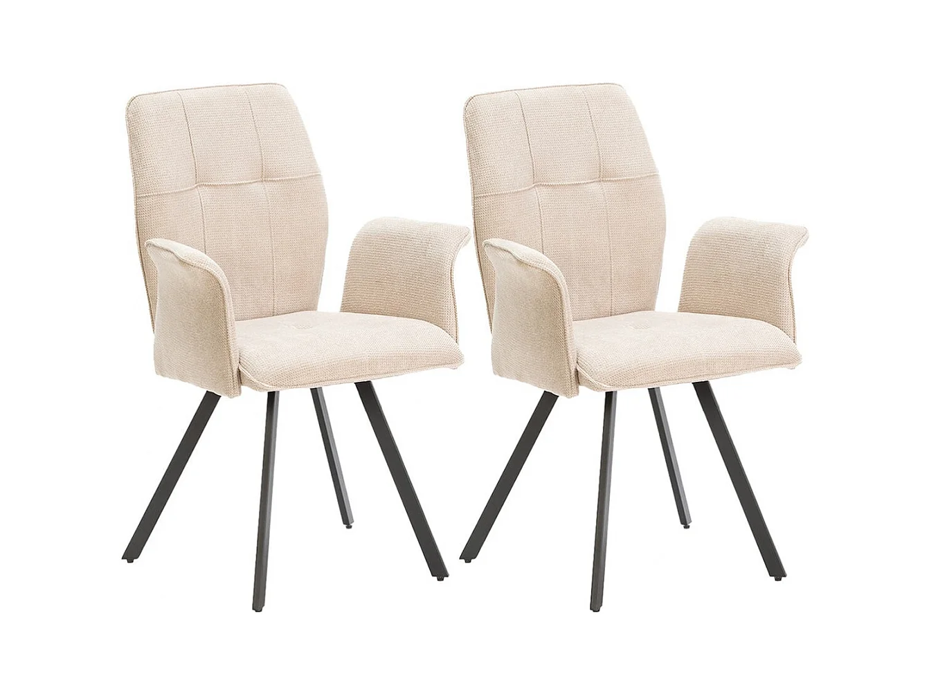 SELMA - Lot de 2 Fauteuils Tissu Beige Effet Tricoté Pieds Métal Noir