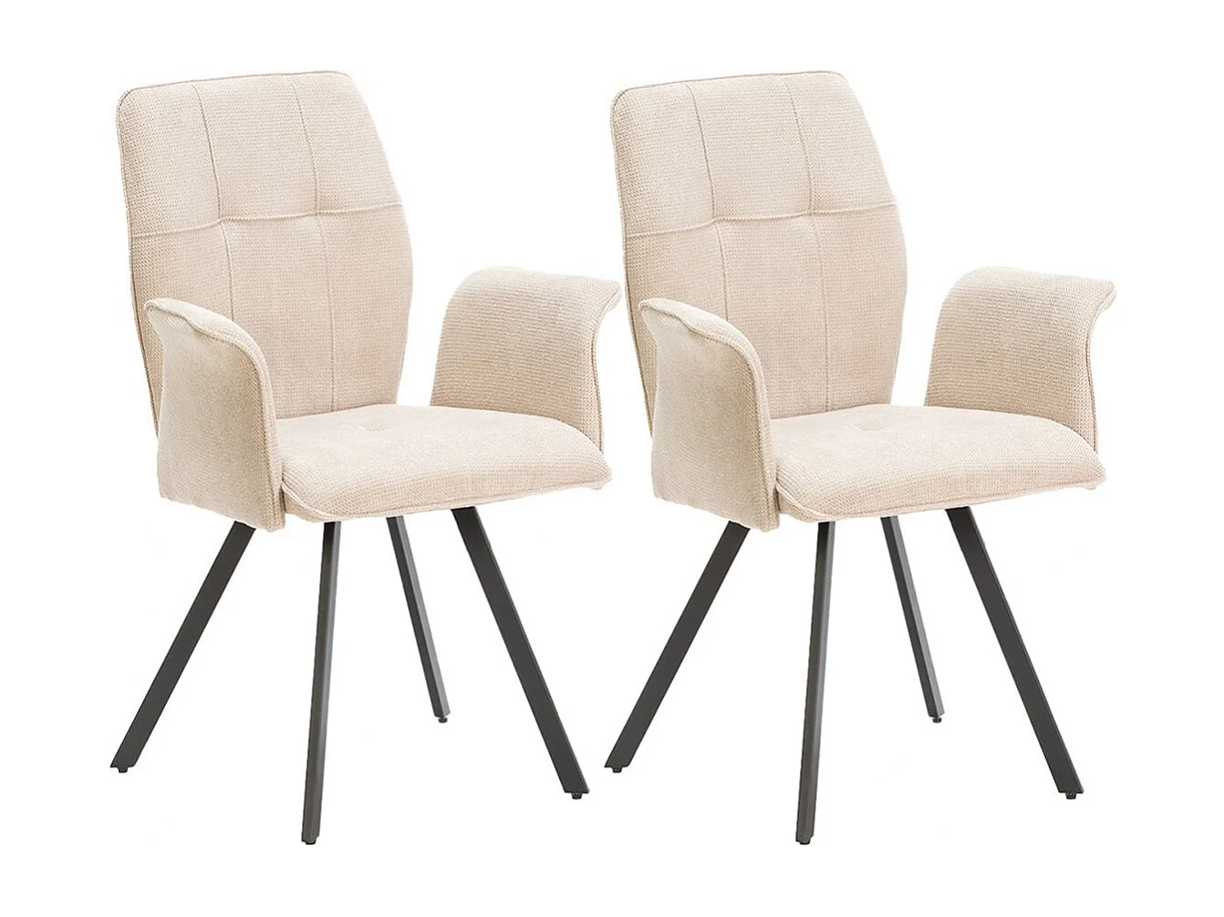 SELMA - Lot de 2 Fauteuils Tissu Beige Effet Tricoté Pieds Métal Noir