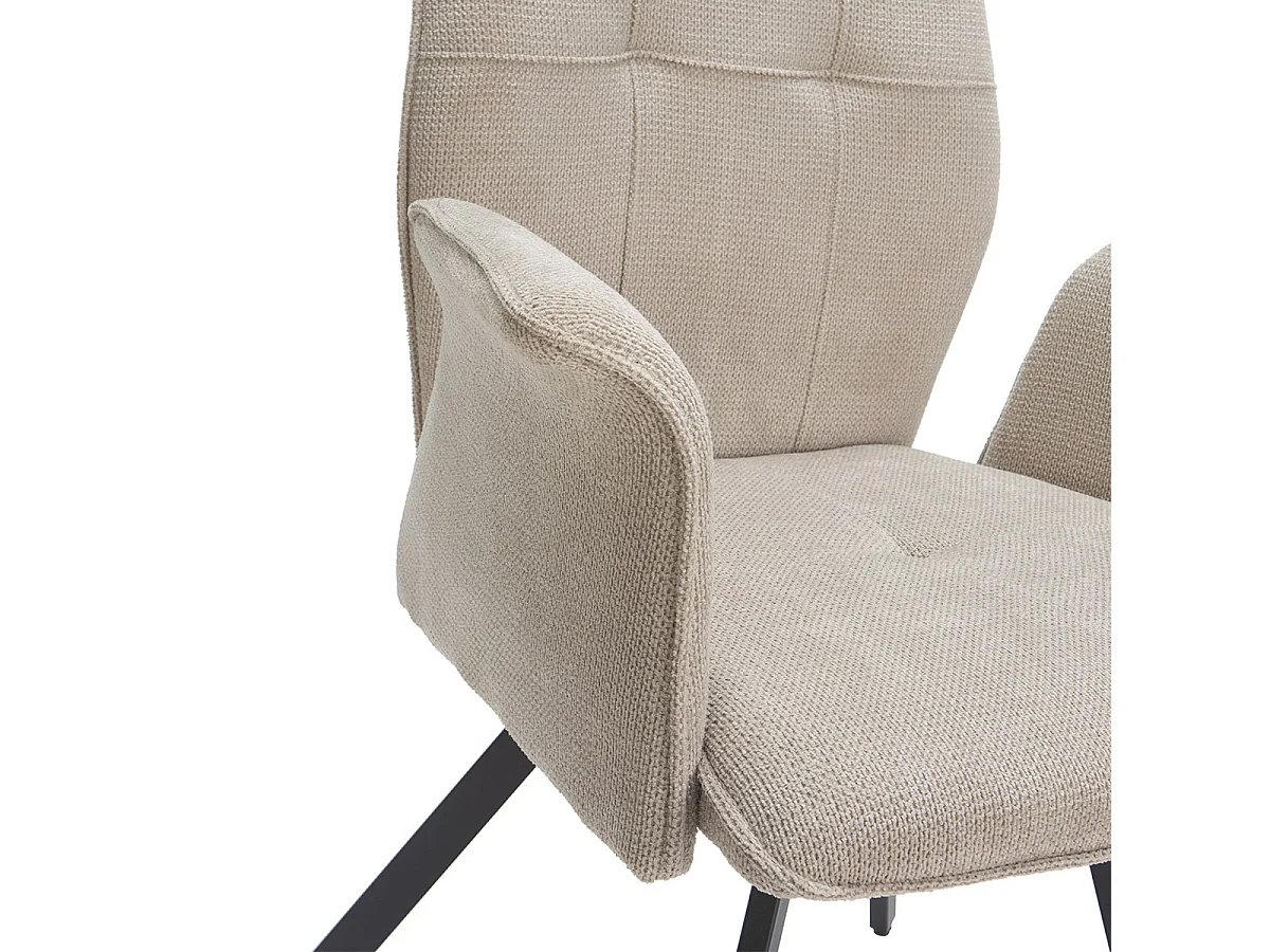 SELMA - Lot de 2 Fauteuils Tissu Beige Effet Tricoté Pieds Métal Noir