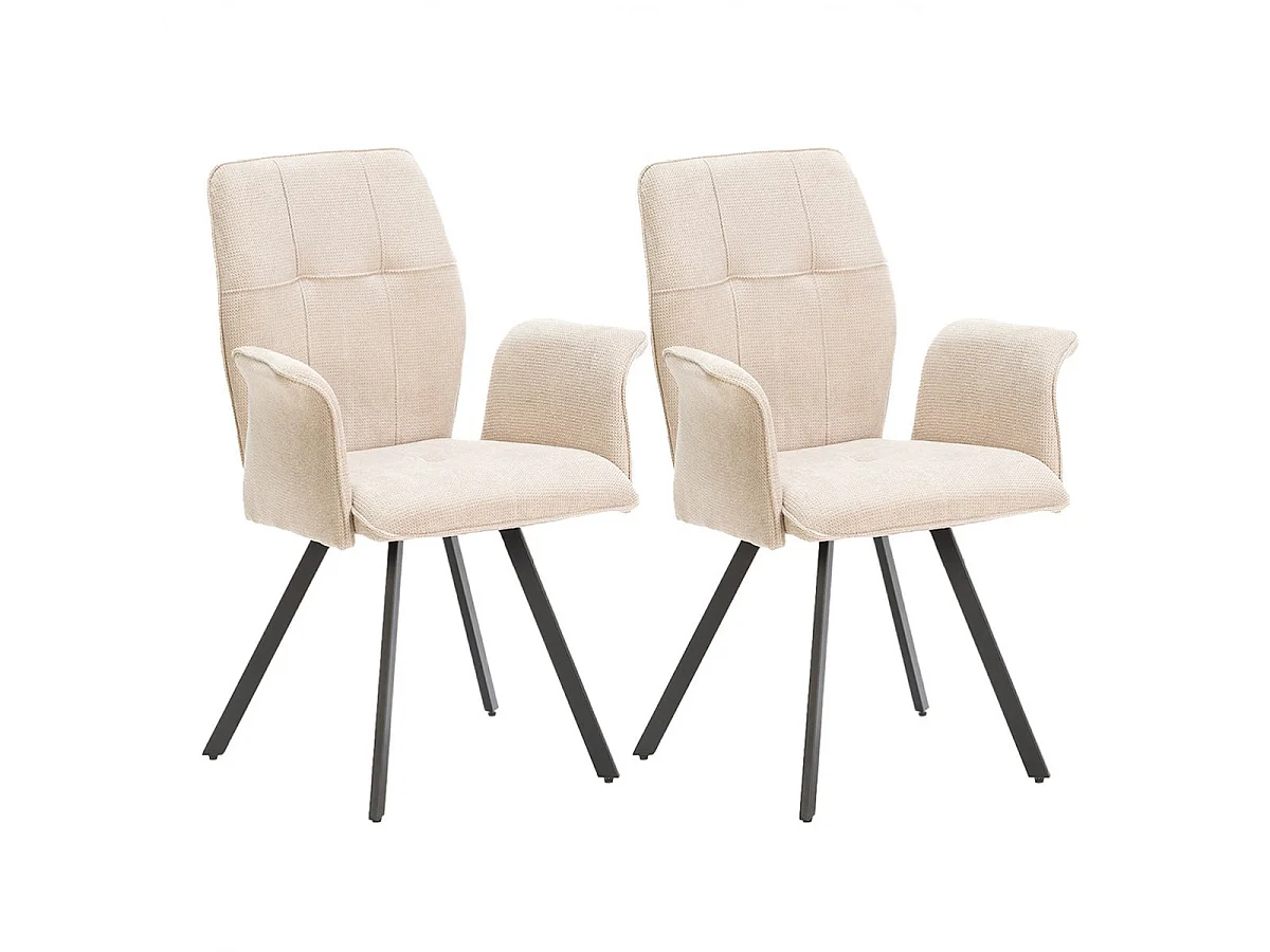 SELMA - Lot de 2 Fauteuils Tissu Beige Effet Tricoté Pieds Métal Noir