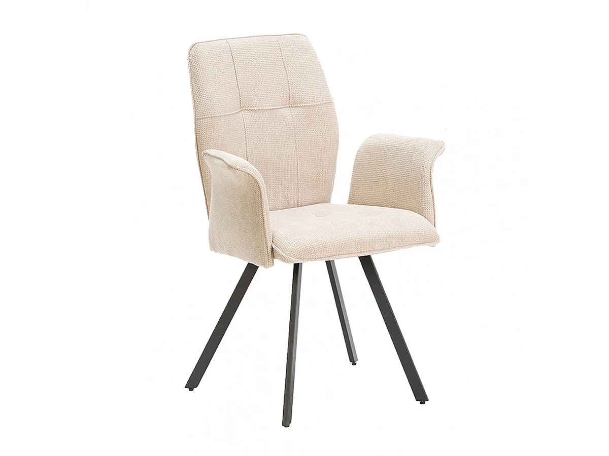 SELMA - Lot de 2 Fauteuils Tissu Beige Effet Tricoté Pieds Métal Noir