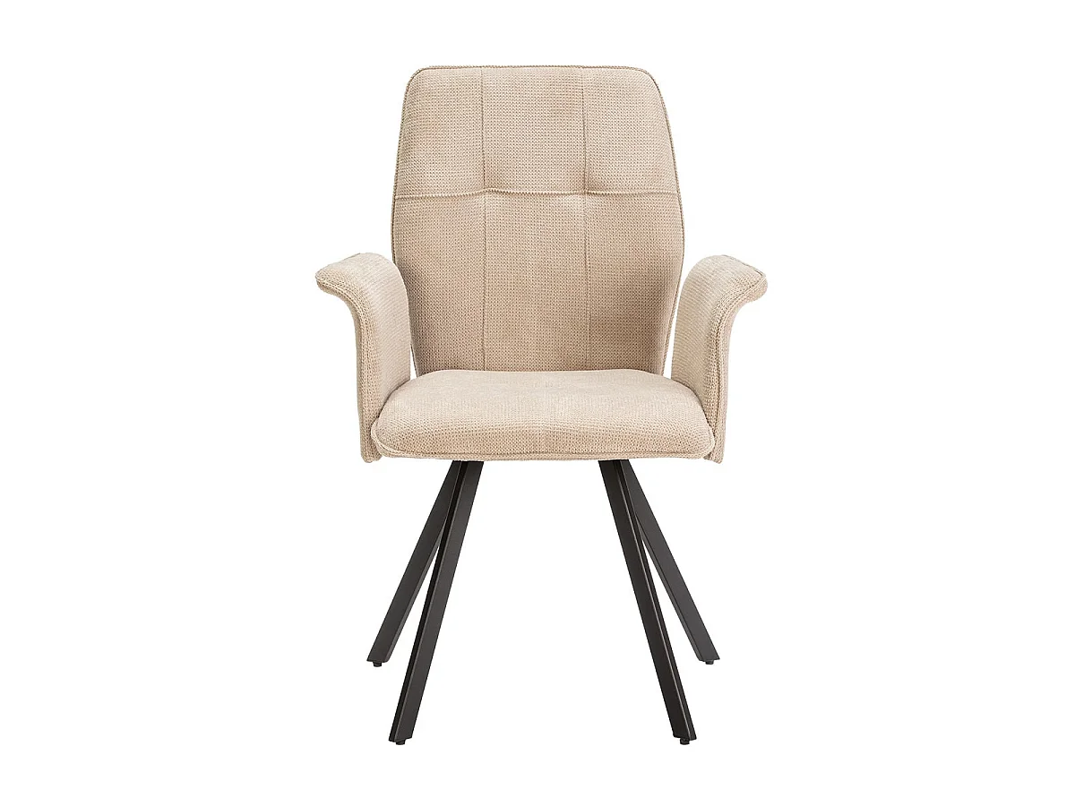 SELMA - Lot de 2 Fauteuils Tissu Beige Effet Tricoté Pieds Métal Noir