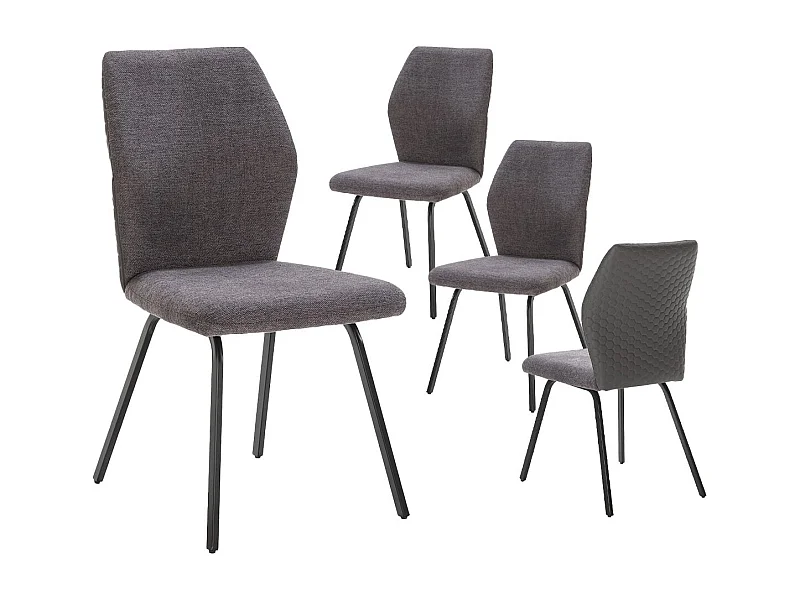 JASDA - Lot de 4 Chaises Bi-Matières Tissu et Simili Gris Anthracite