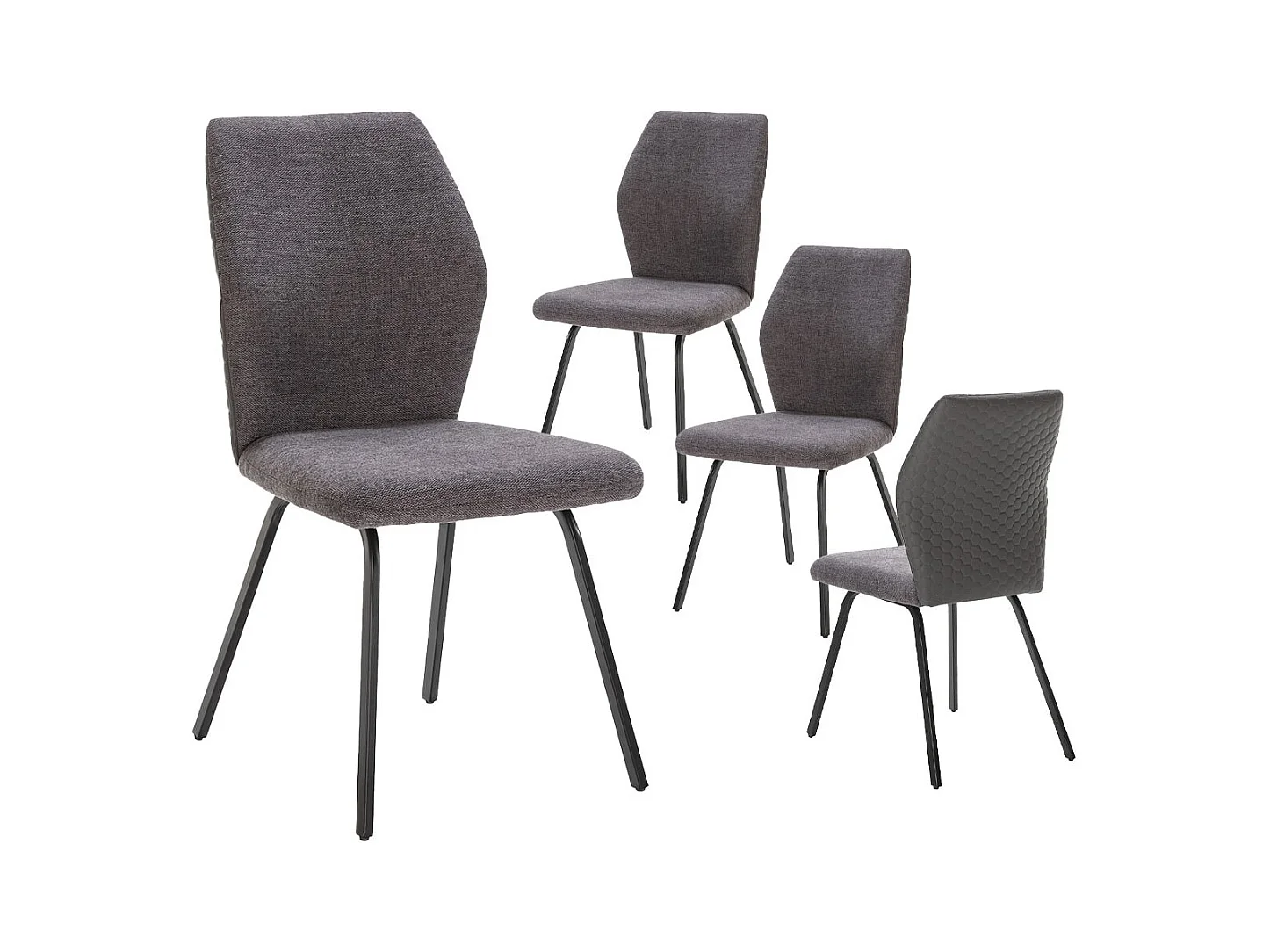 JASDA - Lot de 4 Chaises Bi-Matières Tissu et Simili Gris Anthracite